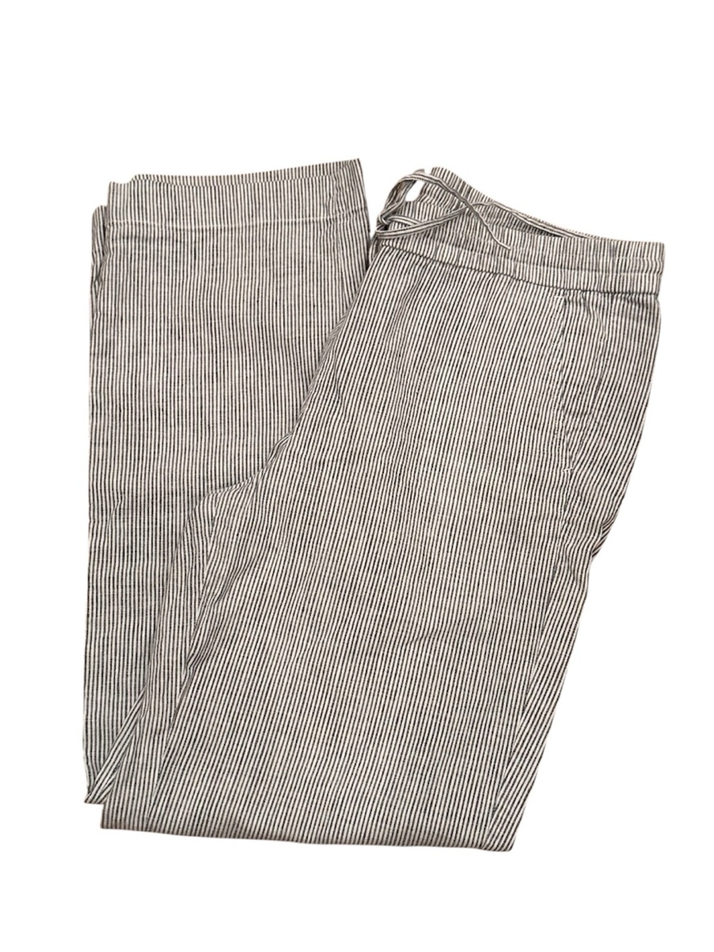 Talbots Linen Navy & White Pinstripe Drawstring Pants Pockets Nautical Sz 10P